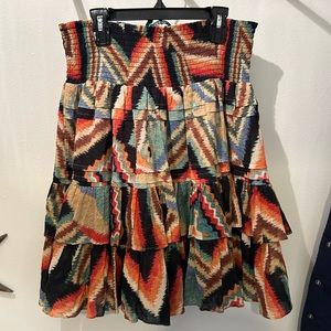 LRL Ralph Lauren Tiered Ruffle Southwestern Aztec Pattern Skirt Sz 6